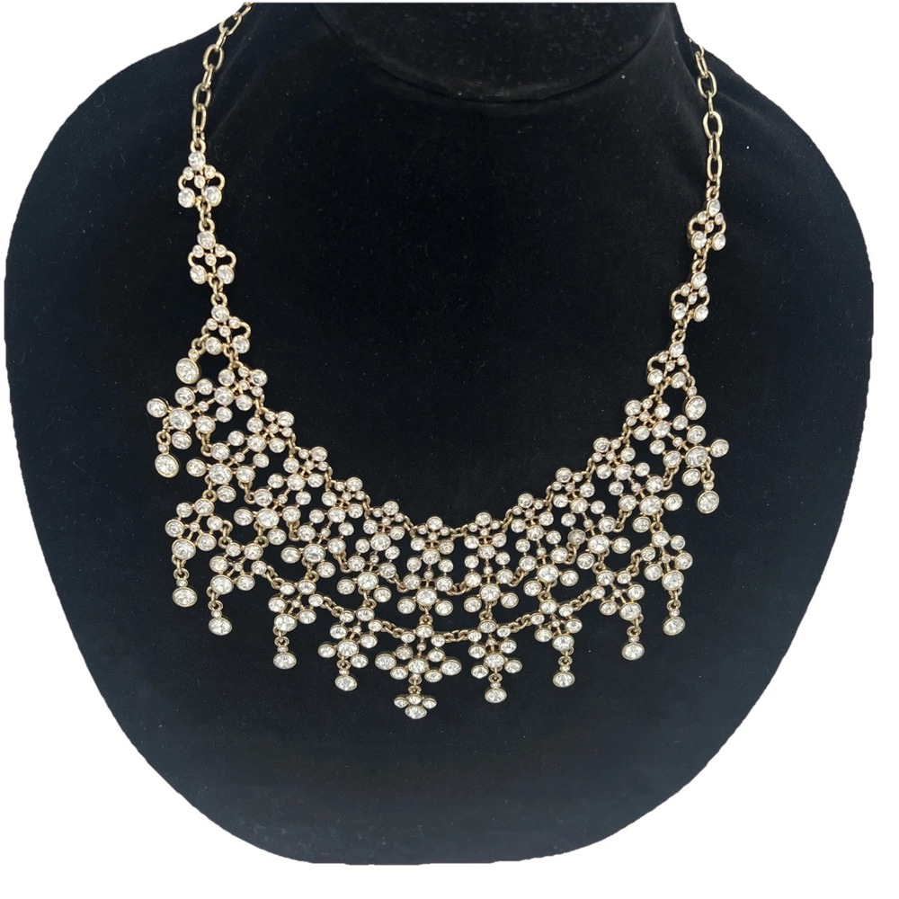 Gold Tone Rhinestone Bridal Wedding Collar waterfall Drop Statement Necklace